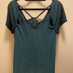 Teal Ribbed Cutout Tee